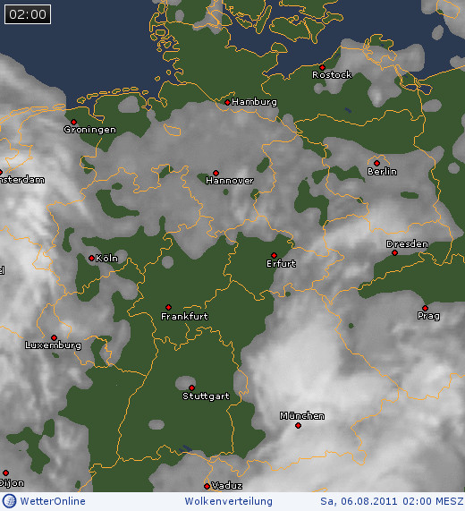 Wolkenverteilung über Deutschland am 06.08.2011 um 02:00 MESZ