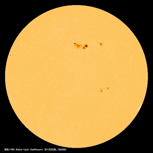 Die Sonne am 09.03.2012 um 13:00 MEZ